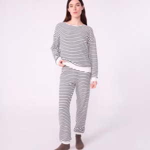 Gestreepte damespyjama van katoenen badstof