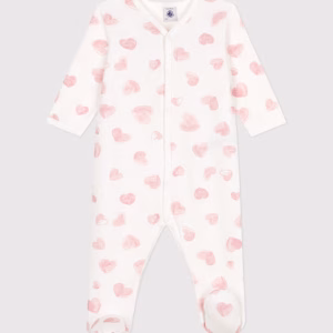 Babypyjama van geruwde fleece met kraag en hartjesprint